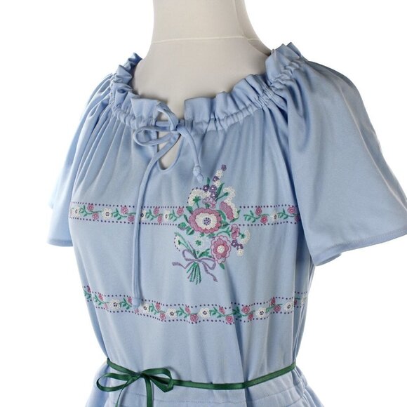 Vintage 80s Powder Blue Peplum Dress - Cap Sleeves - Picture 5 of 6